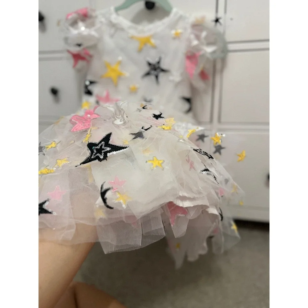 Lola + The Boys Girls White Tulle Sequin Star Dress Size 10 Party Birthday